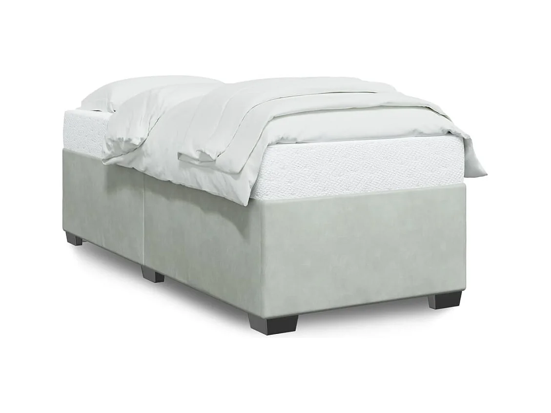 Lit simple | Lit adulte, enfant | Cadre de lit gris clair 90x190 cm velours