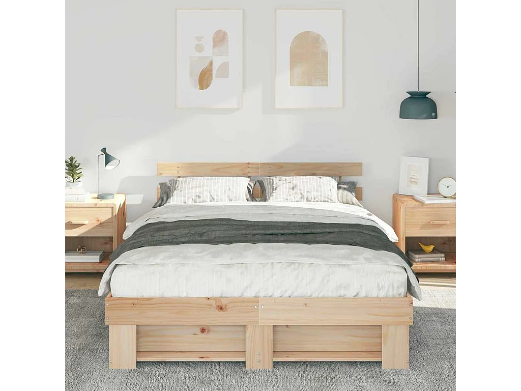 Lit double | Lit adulte | Cadre de lit Marron 140x200 cm Bois massif en pin