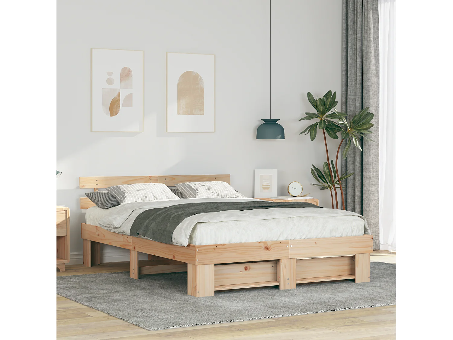 Lit double | Lit adulte | Cadre de lit Marron 140x200 cm Bois massif en pin