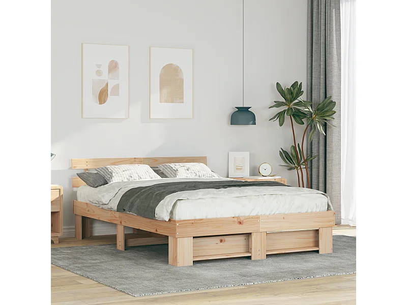 Lit double | Lit adulte | Cadre de lit Marron 140x200 cm Bois massif en pin