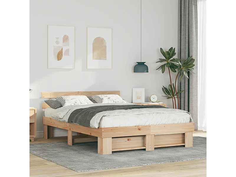 Lit double | Lit adulte | Cadre de lit Marron 140x200 cm Bois massif en pin