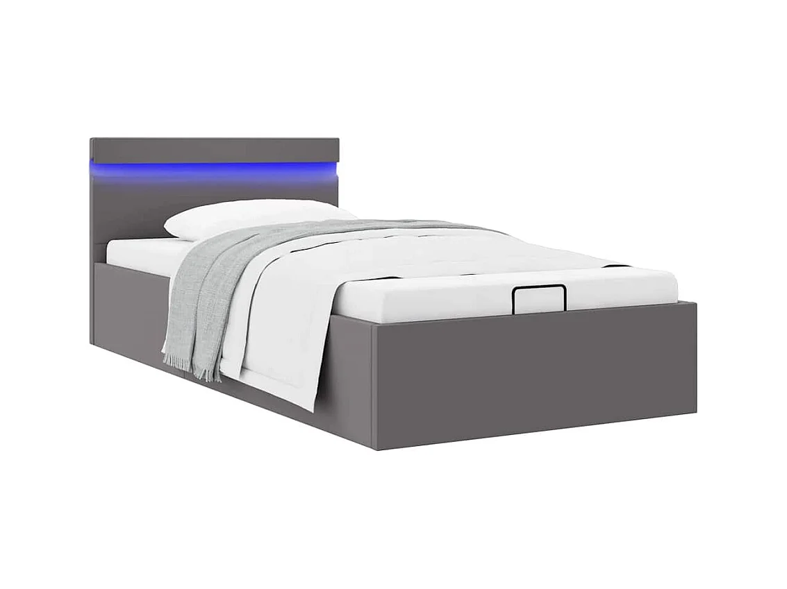 Lit simple | Lit adulte, enfant | Cadre de lit à rangement avec LED Gris Similicuir 90x200 cm