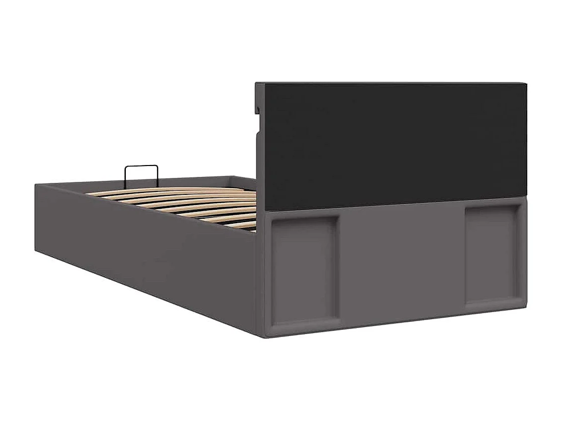 Lit simple | Lit adulte, enfant | Cadre de lit à rangement avec LED Gris Similicuir 90x200 cm