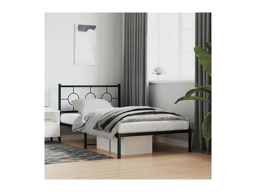 Lit simple | Lit adulte, enfant | Cadre de lit métal avec tête de lit noir 107x203cm