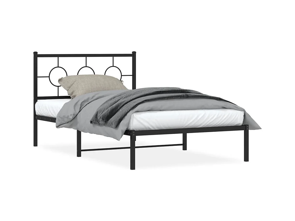 Lit simple | Lit adulte, enfant | Cadre de lit métal avec tête de lit noir 107x203cm