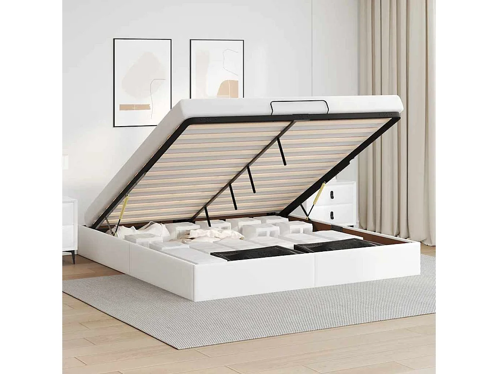 Lit double | Lit adulte | Cadre de lit ottoman blanc 160x200 cm similicuir