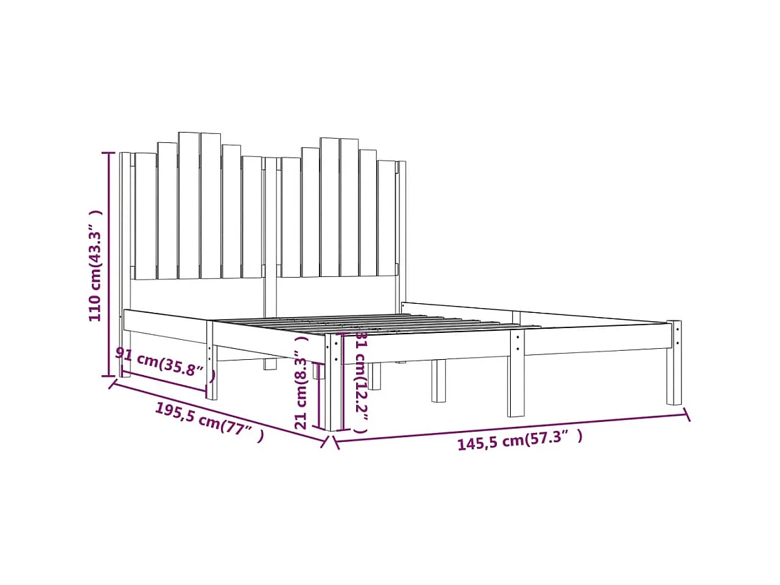 Lit double | Lit adulte | Cadre de lit Bois de pin massif 140x190 cm