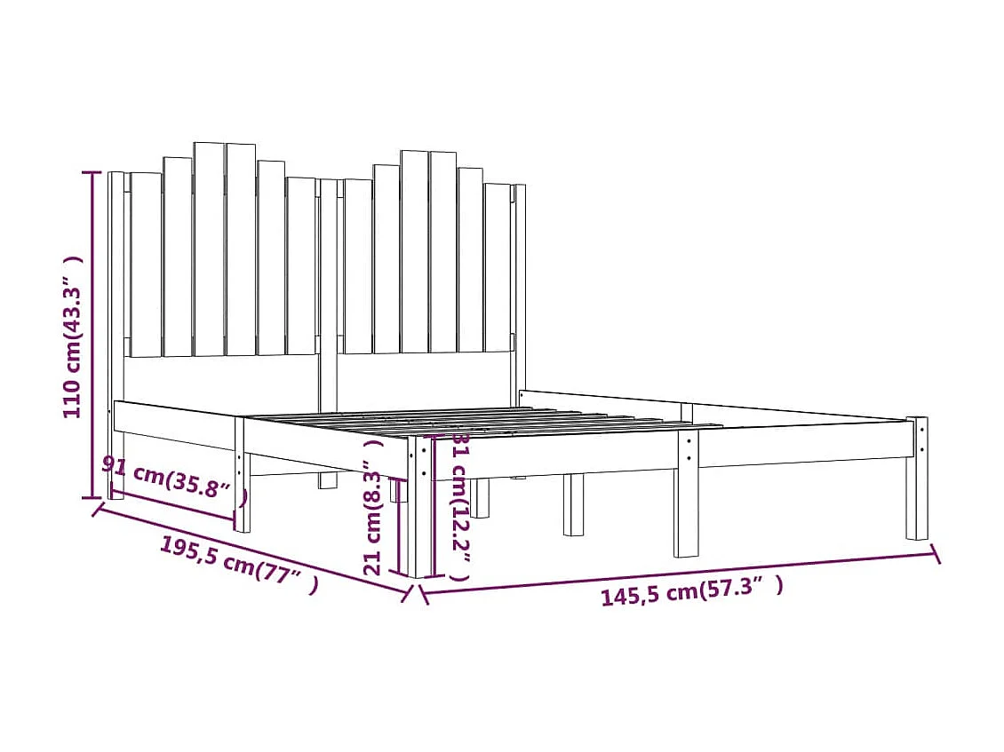 Lit double | Lit adulte | Cadre de lit Bois de pin massif 140x190 cm