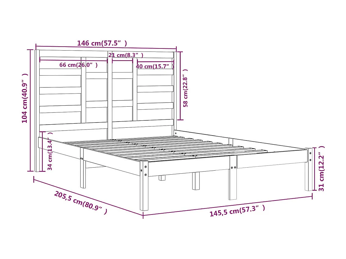 Lit double | Lit adulte | Cadre de lit bois massif 140x200 cm