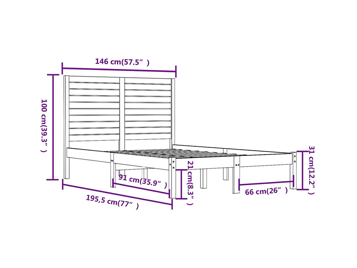 Lit double | Lit adulte | Cadre de lit 140x190 cm bois massif