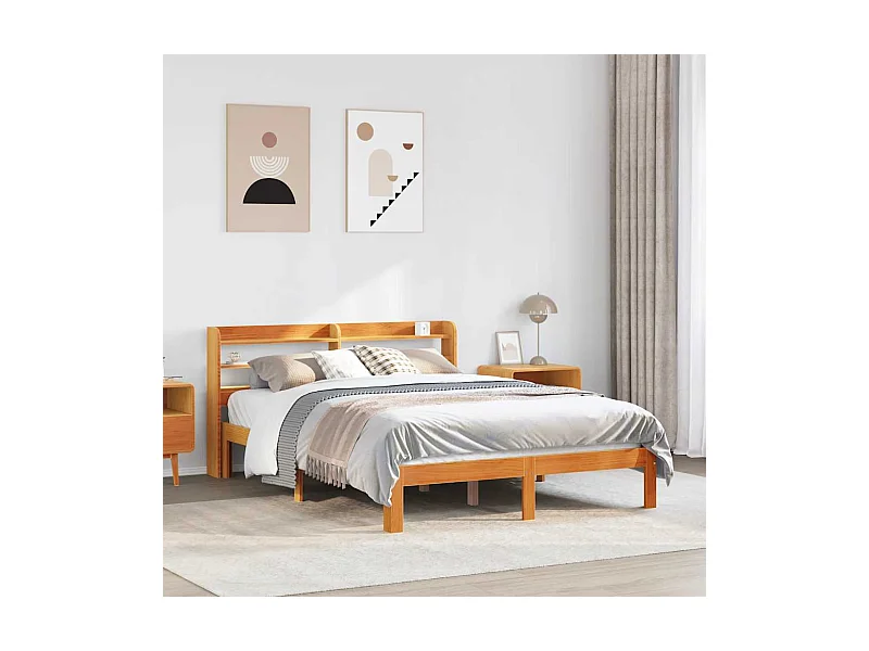 Lit double | Lit adulte | Cadre de lit cire marron 140x200cm bois pin massif