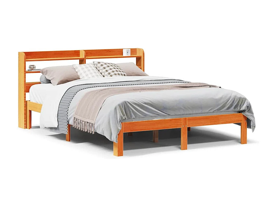 Lit double | Lit adulte | Cadre de lit cire marron 140x200cm bois pin massif