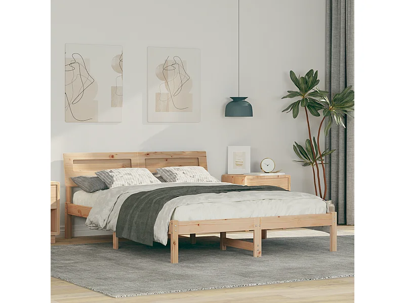 Lit double | Lit adulte | Cadre de lit Marron 135x190 cm Bois massif en pin