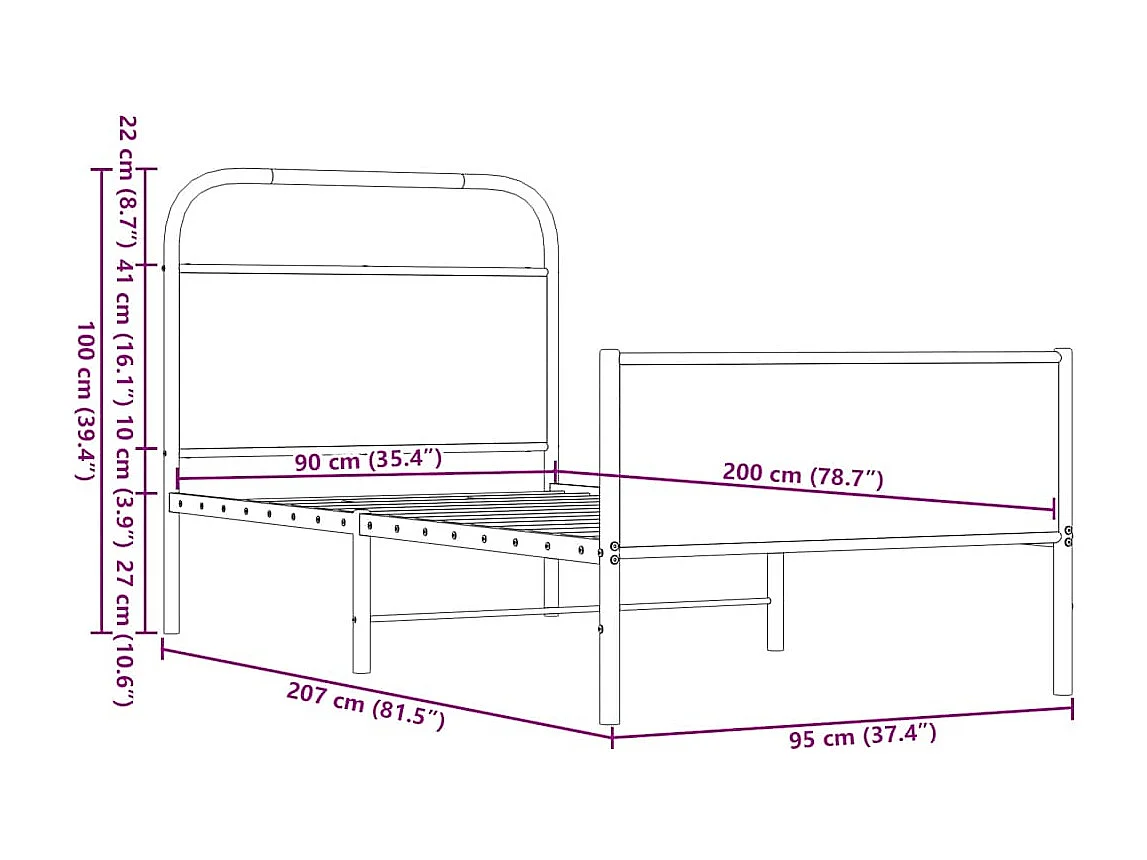 Letto per adulti | Letto singolo | Giroletto senza Materasso Rovere Marrone 90x200cm in Truciolato