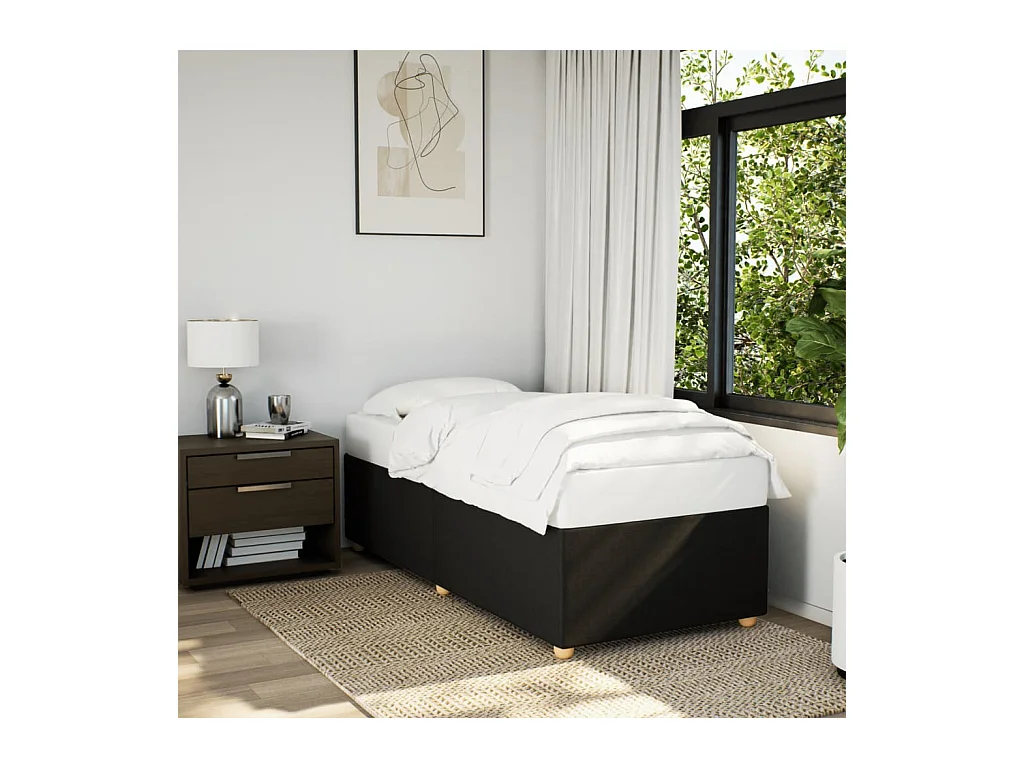 Lit simple | Lit adulte, enfant | Cadre de lit noir 100x200 cm tissu