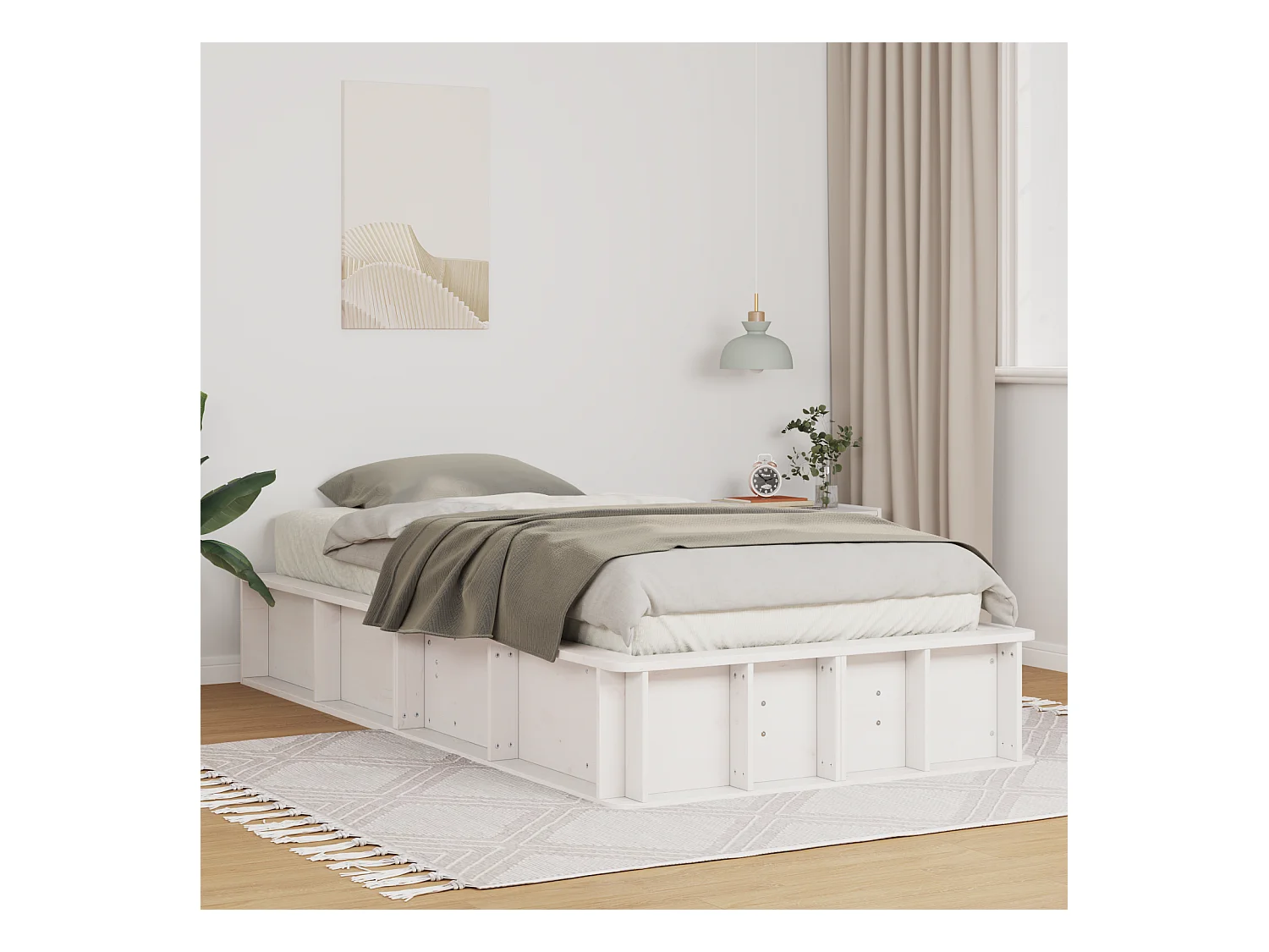 Lit simple | Lit adulte, enfant | Cadre de lit avec stockage Blanc 90x200 cm Bois composite