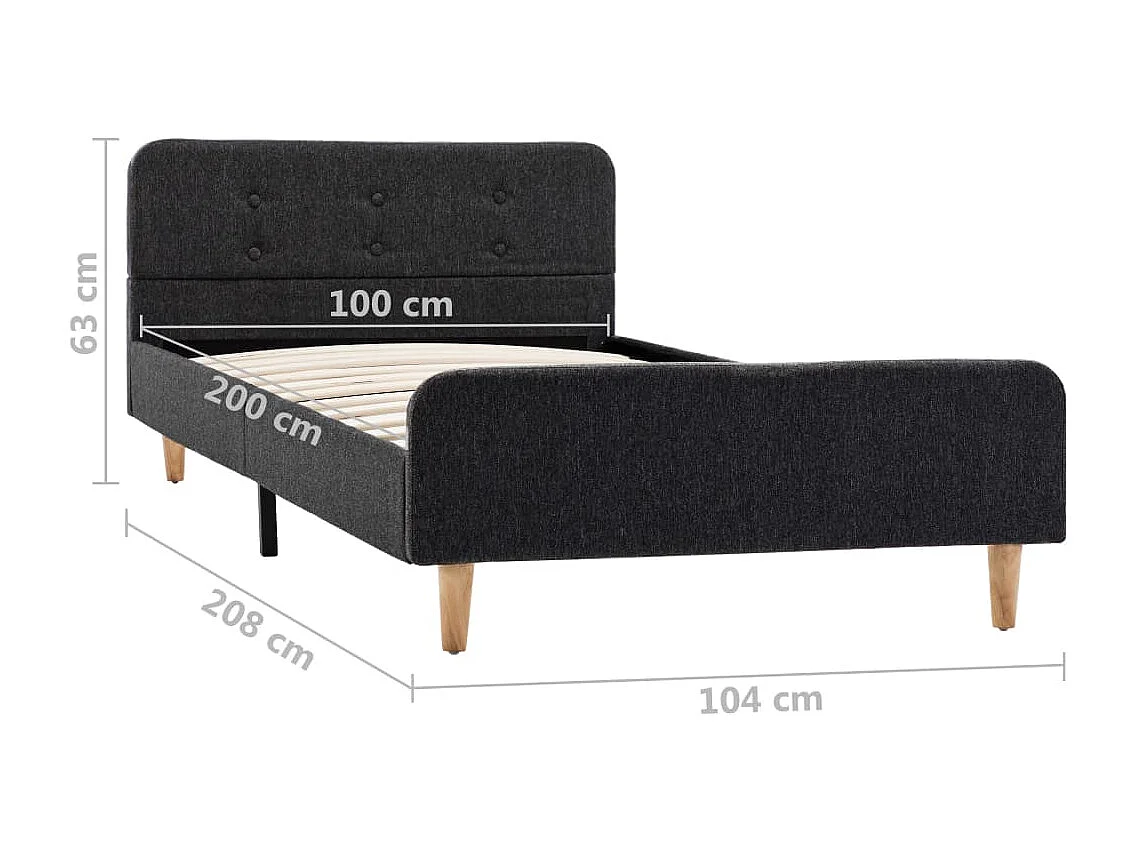 Lit simple | Lit adulte, enfant | Cadre de lit Gris foncé Jute 100x200 cm