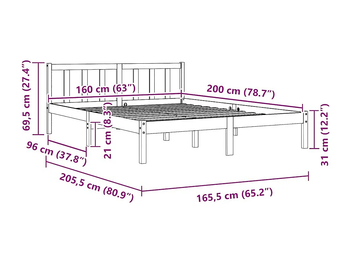 Lit double | Lit adulte | Cadre de lit bois massif 160x200 cm