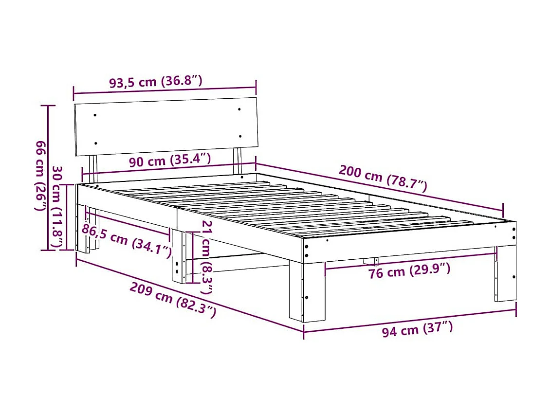 Lit simple | Lit adulte, enfant | Cadre de lit Marron 90x200 cm Bois de pin massif