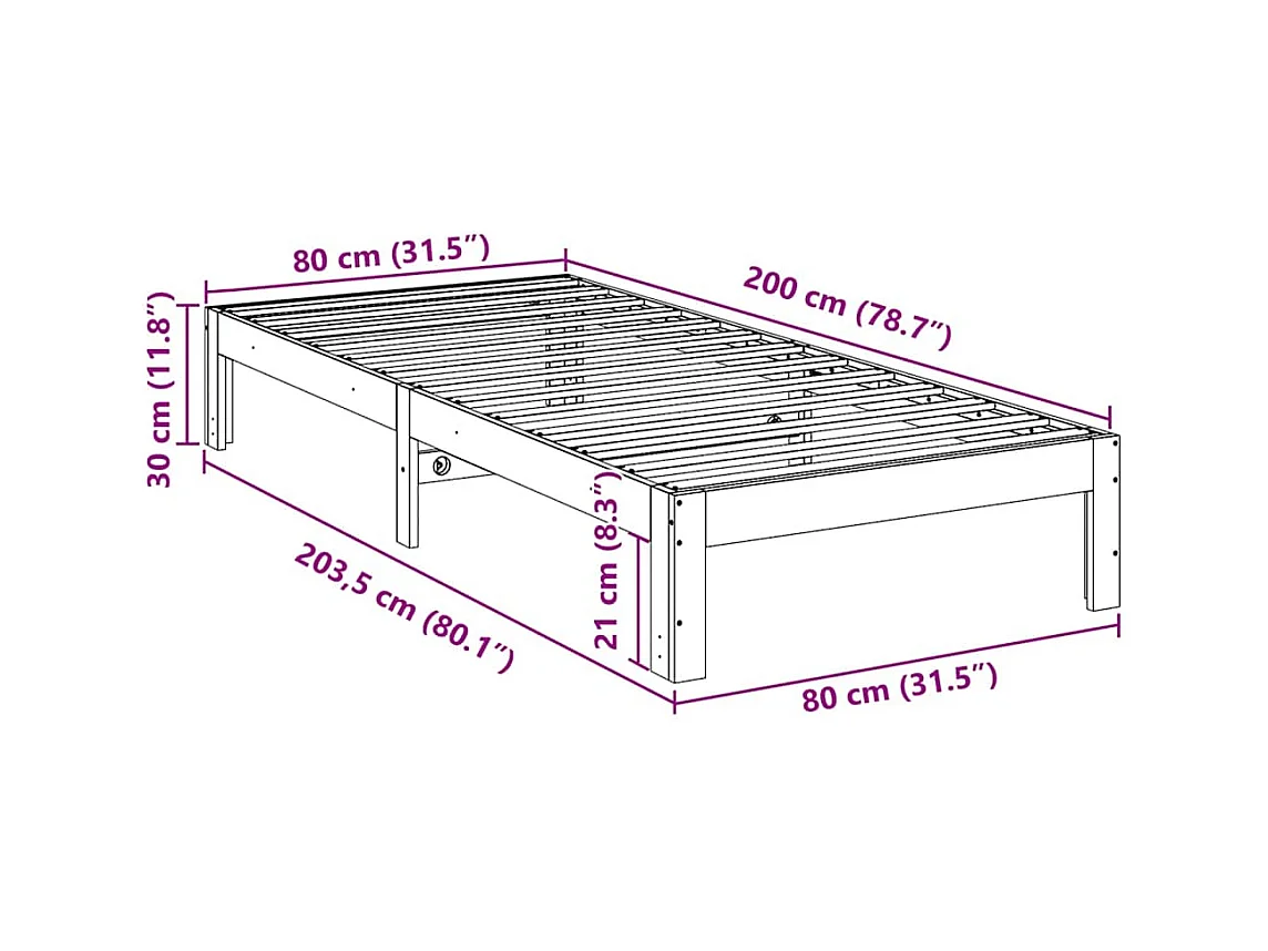 Lit simple | Lit adulte, enfant | Cadre de lit 80x200 cm bois massif de pin