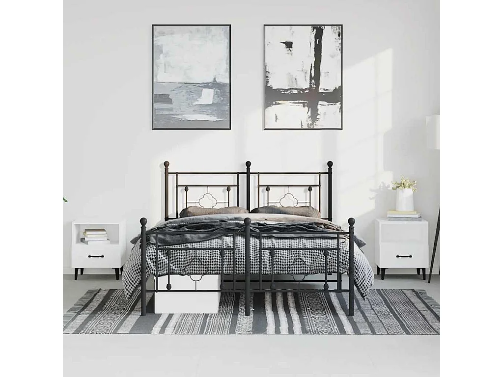 Lit double | Lit adulte | Cadre de lit métal avec pied de lit noir 193x203cm