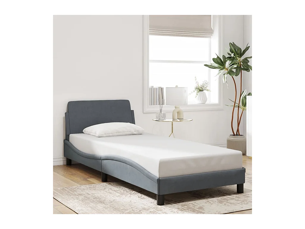 Lit simple | Lit adulte, enfant | Cadre de lit gris foncé 90x190 cm velours