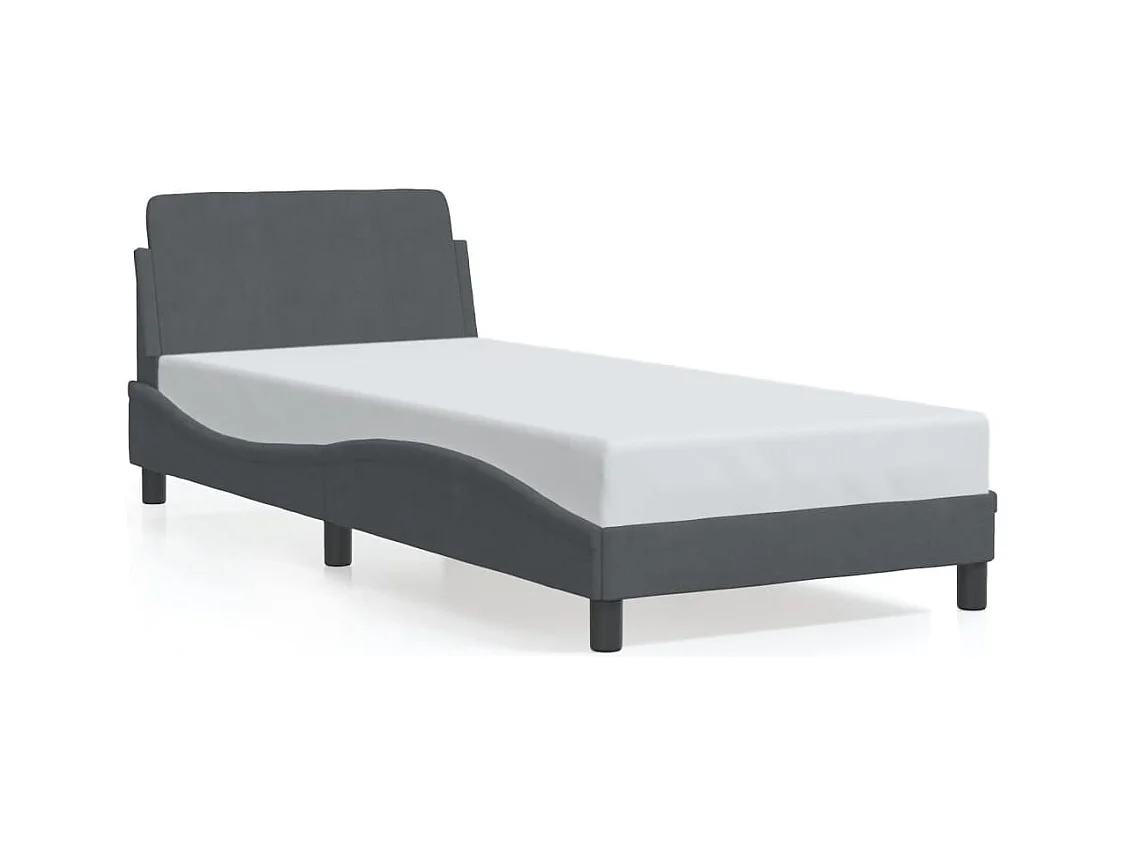 Lit simple | Lit adulte, enfant | Cadre de lit gris foncé 90x190 cm velours