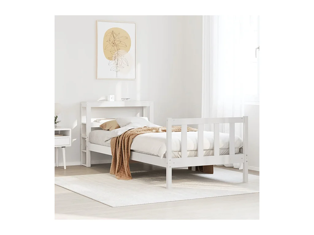 Lit simple | Lit adulte, enfant | Cadre de lit blanc 90x200 cm bois de pin massif