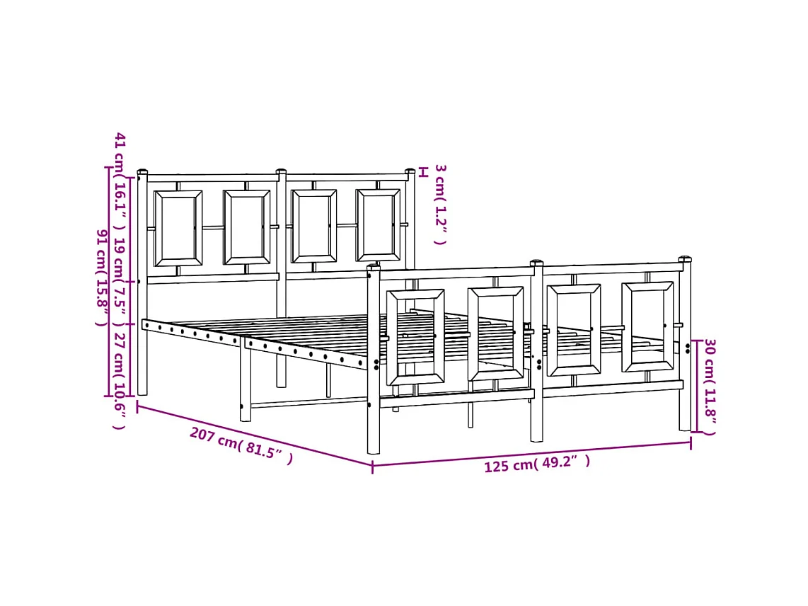 Lit simple | Lit adulte, enfant | Cadre de lit métal et pied de lit blanc 120x200 cm