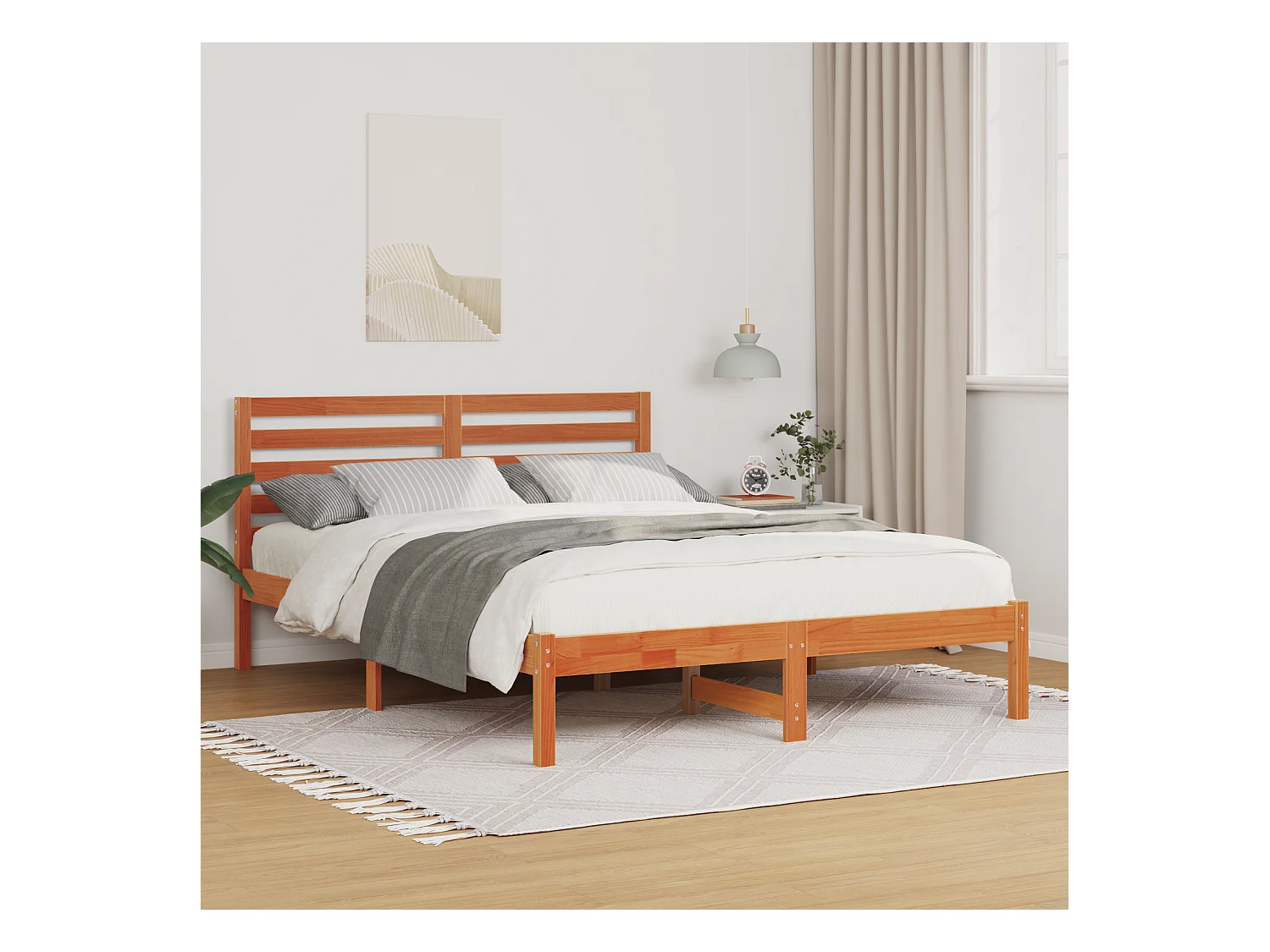 Lit simple | Lit adulte, enfant | Cadre de lit Marron cire 120x200 cm Bois massif en pin