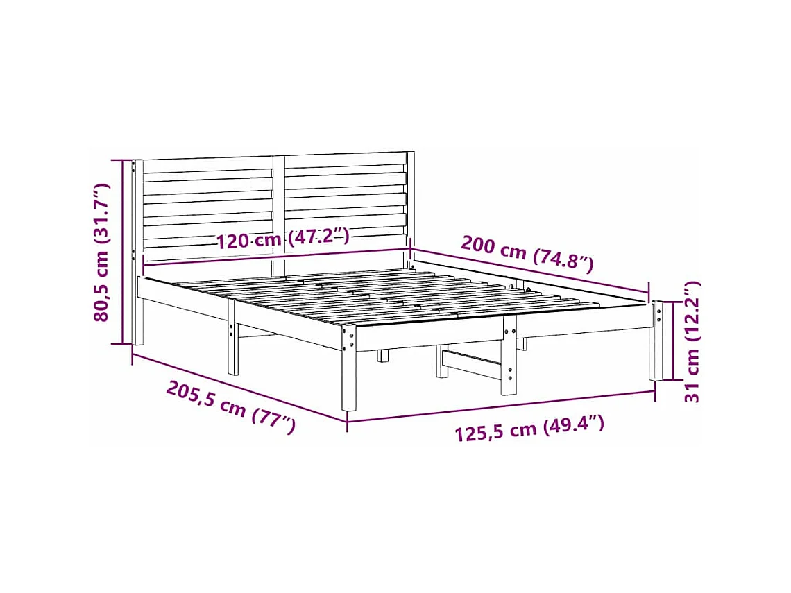 Lit simple | Lit adulte, enfant | Cadre de lit Marron cire 120x200 cm Bois massif en pin