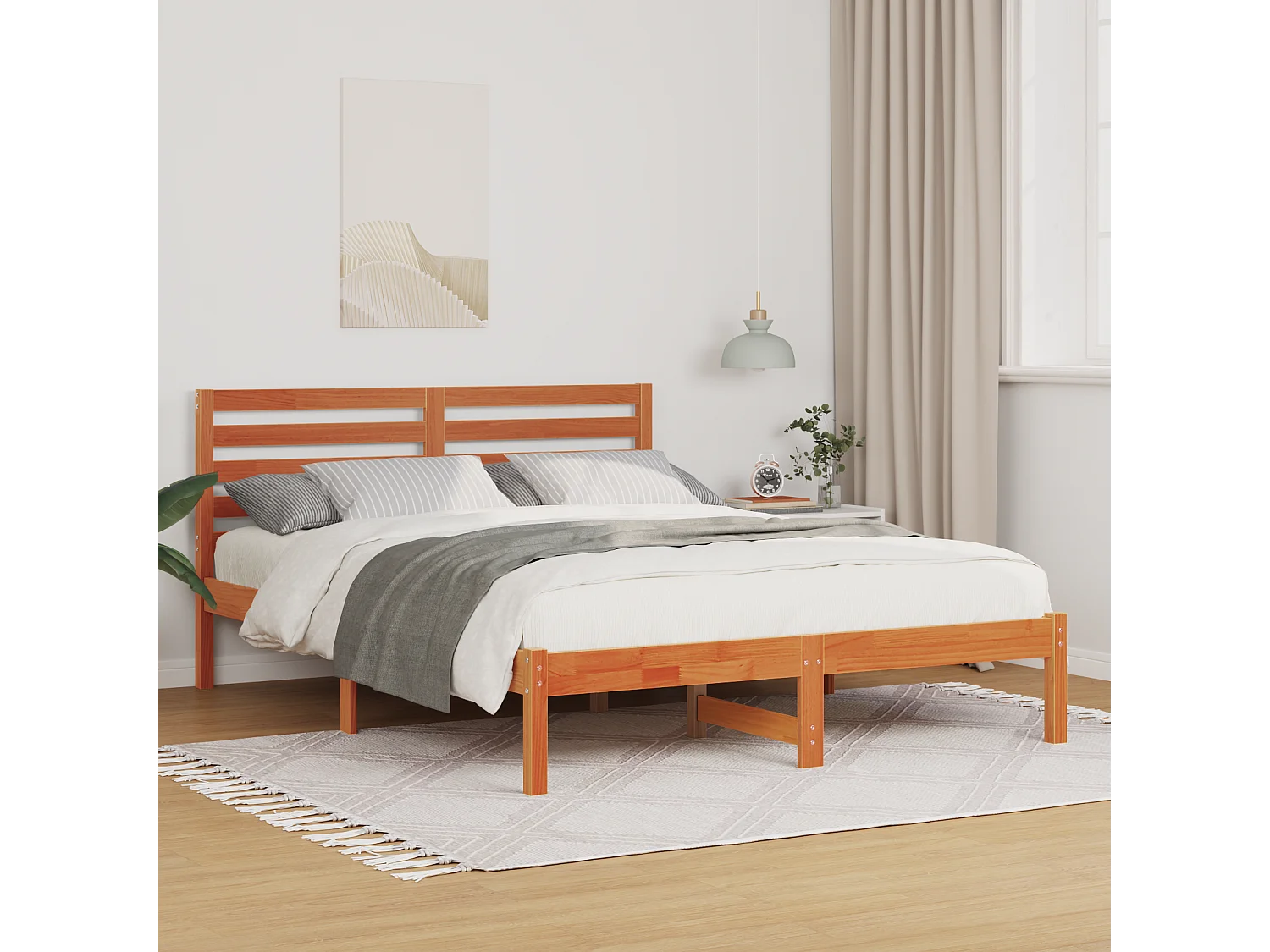 Lit simple | Lit adulte, enfant | Cadre de lit Marron cire 120x200 cm Bois massif en pin