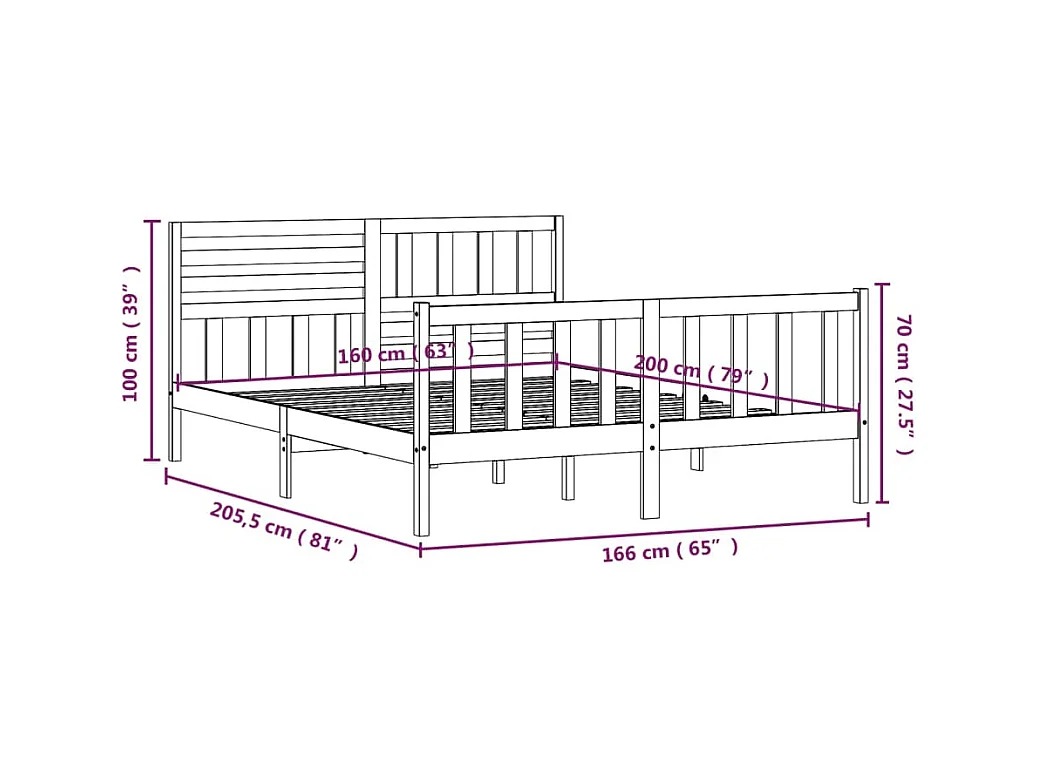 Lit double | Lit adulte | Cadre de lit bois massif 160x200 cm