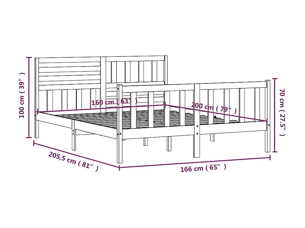 Lit double | Lit adulte | Cadre de lit bois massif 160x200 cm