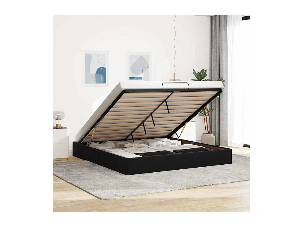 Lit double | Lit adulte | Cadre de lit ottoman noir 160x200 cm velours