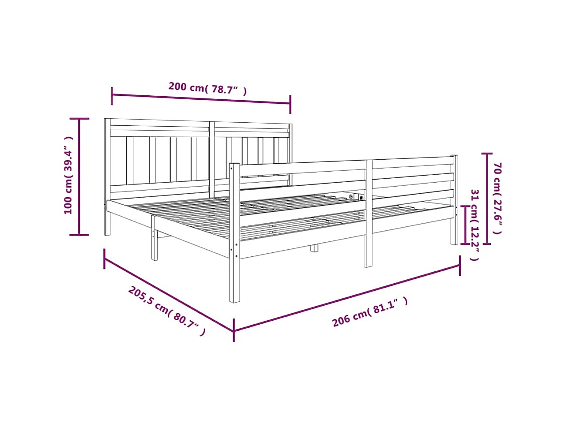 Lit double | Lit adulte | Cadre de lit bois massif 200x200 cm