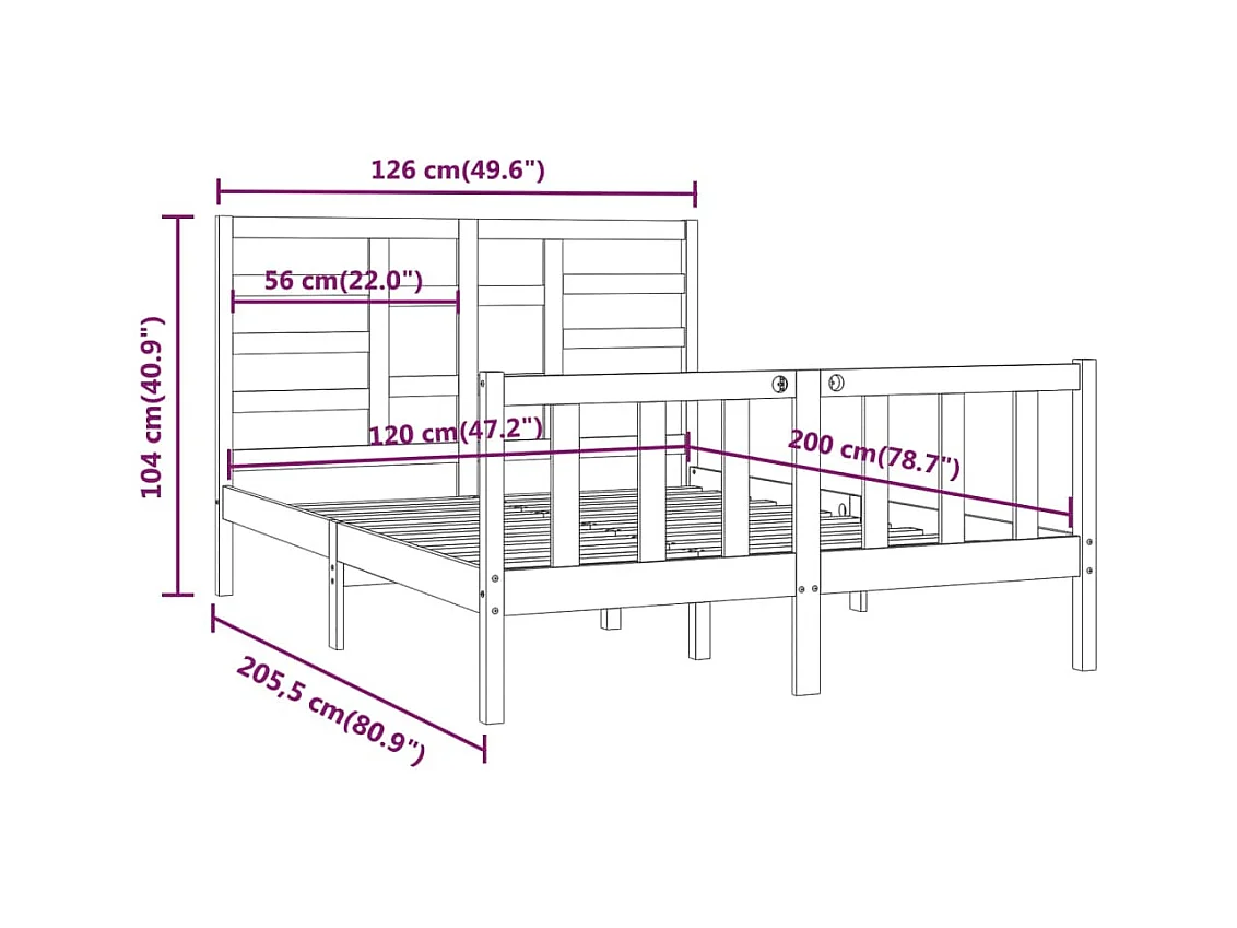 Lit simple | Lit adulte, enfant | Cadre de lit 120x200 cm bois de pin massif