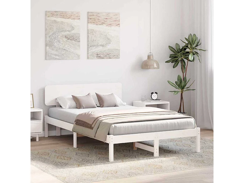 Lit double | Lit adulte | Cadre de lit Blanc 140x190 cm Bois massif en pin