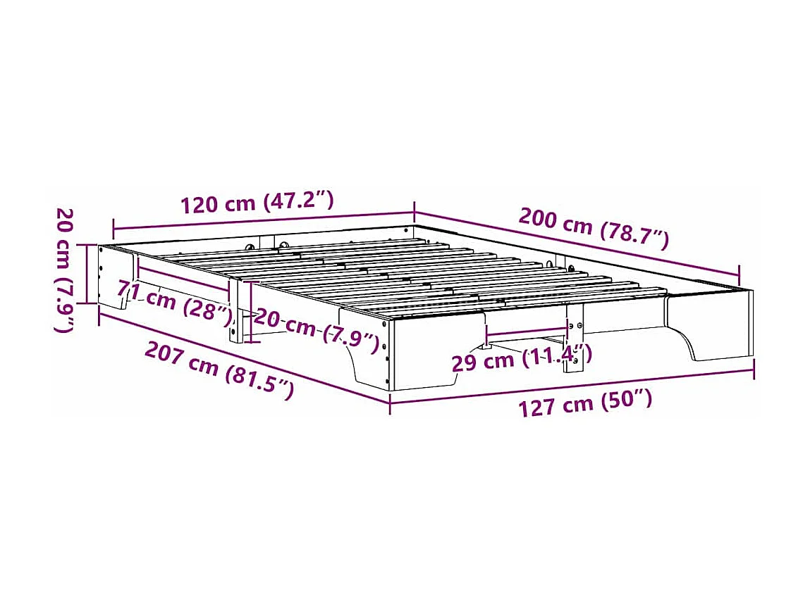 Lit simple | Lit adulte, enfant | Cadre de lit blanc 120x200 cm en pin massif