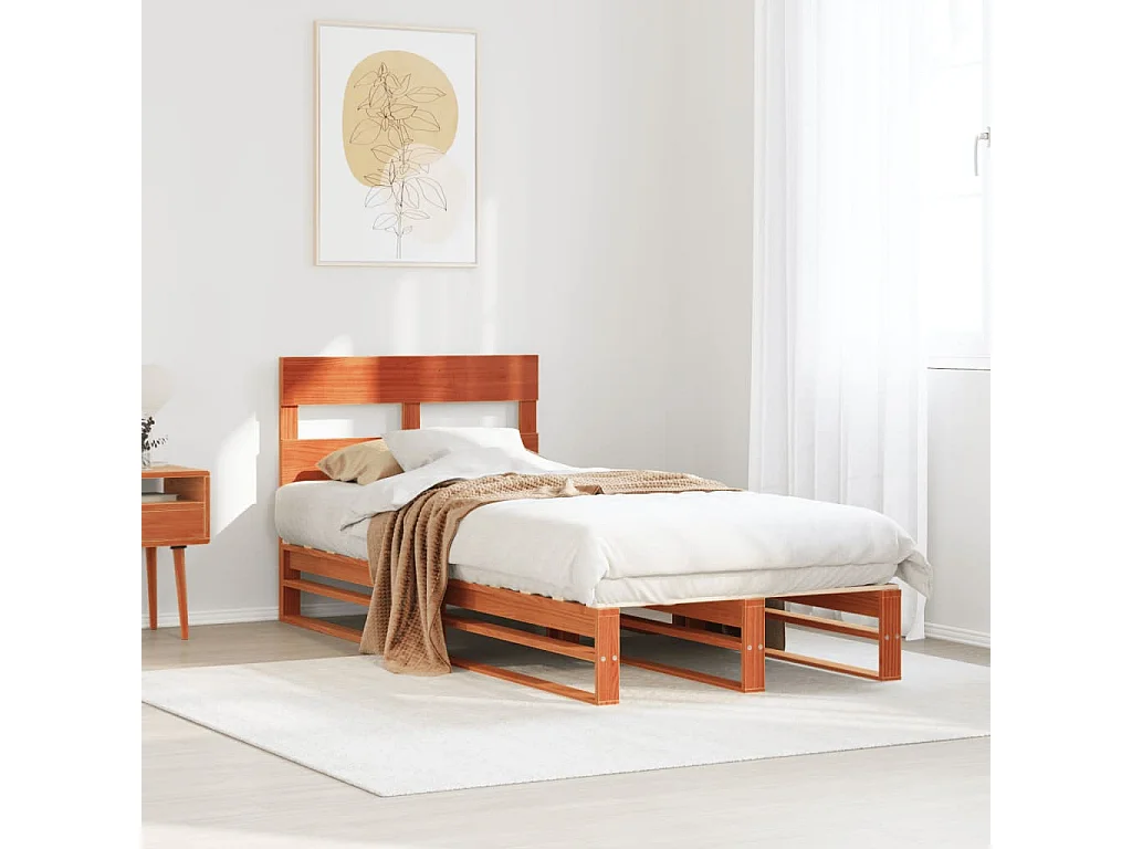 Lit simple | Lit adulte, enfant | Cadre de lit cire marron 90x200 cm bois pin massif