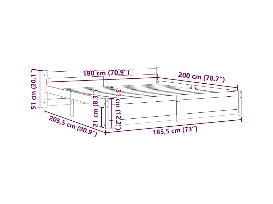 Lit double | Lit adulte | Cadre de lit bois massif 180x200 cm