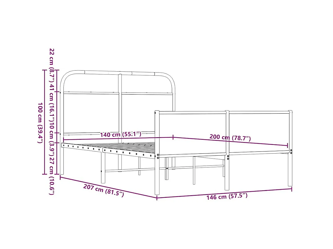 Lit double | Lit adulte | Cadre de lit 140x200 cm chêne marron