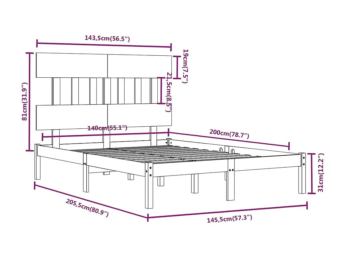 Lit double | Lit adulte | Cadre de lit 140x200 cm bois massif