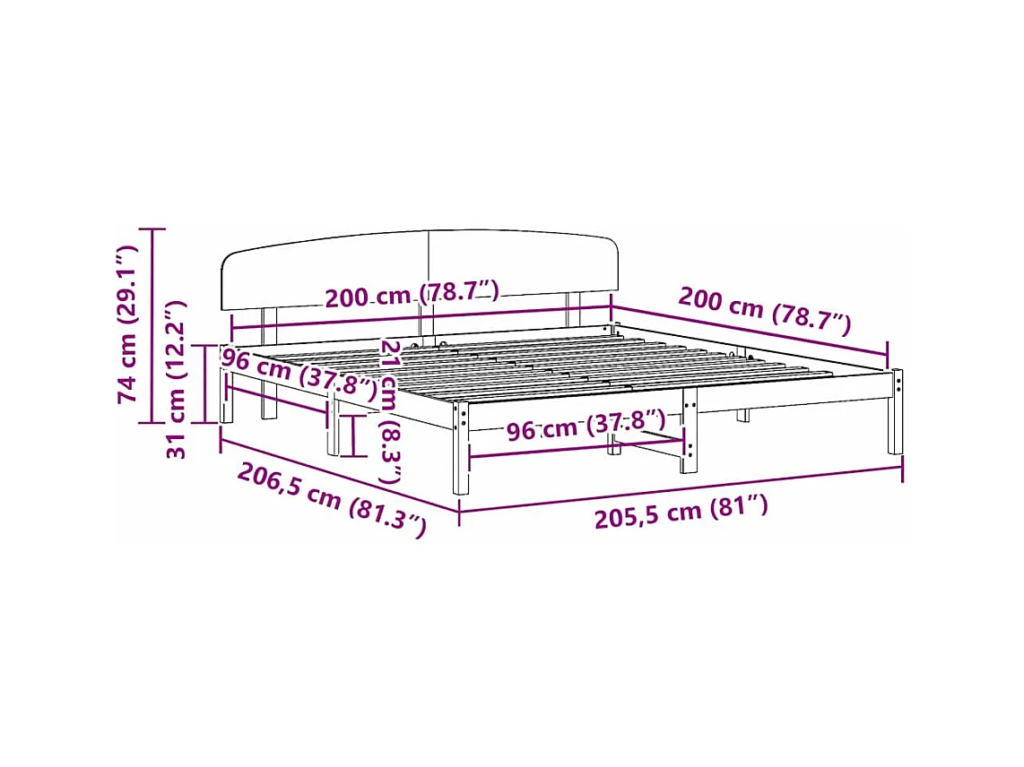 Lit double | Lit adulte | Cadre de lit Marron 200x200 cm Bois de pin massif