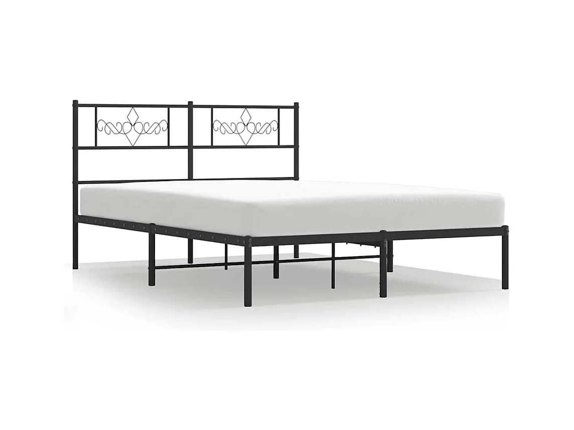Lit double | Lit adulte | Cadre de lit métal avec tête de lit noir 135x190cm
