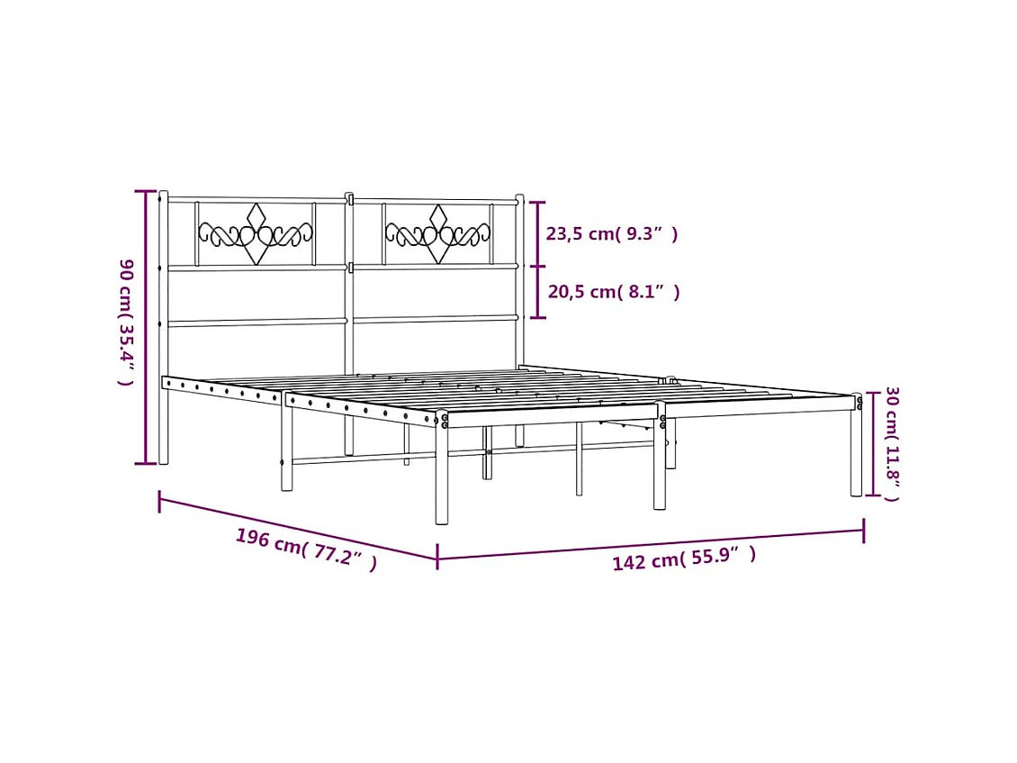 Lit double | Lit adulte | Cadre de lit métal avec tête de lit noir 135x190cm