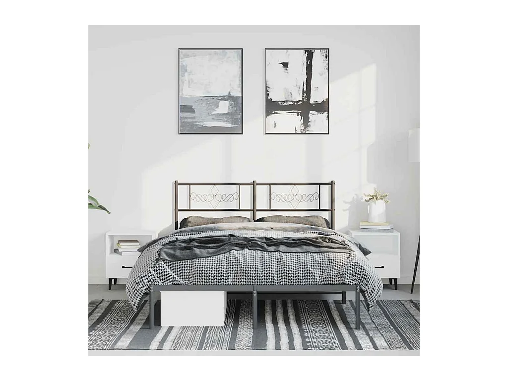 Lit double | Lit adulte | Cadre de lit métal avec tête de lit noir 135x190cm