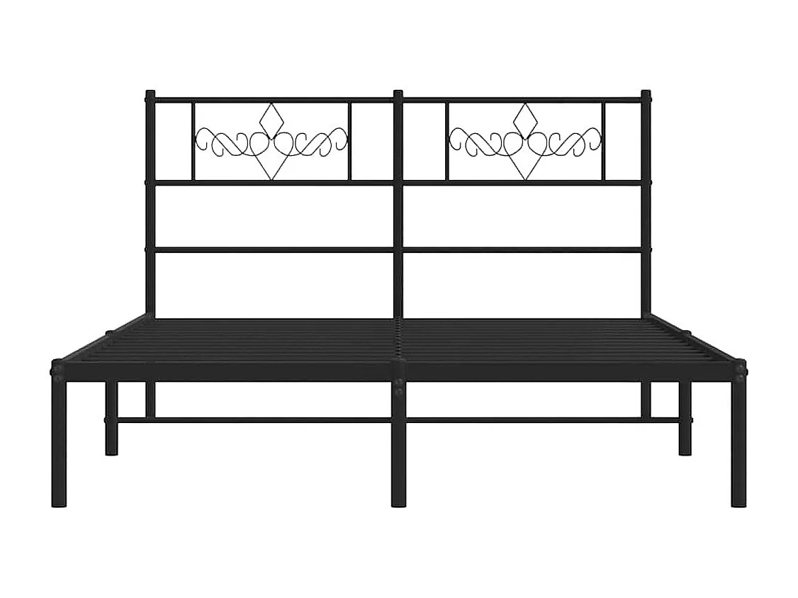 Lit double | Lit adulte | Cadre de lit métal avec tête de lit noir 135x190cm