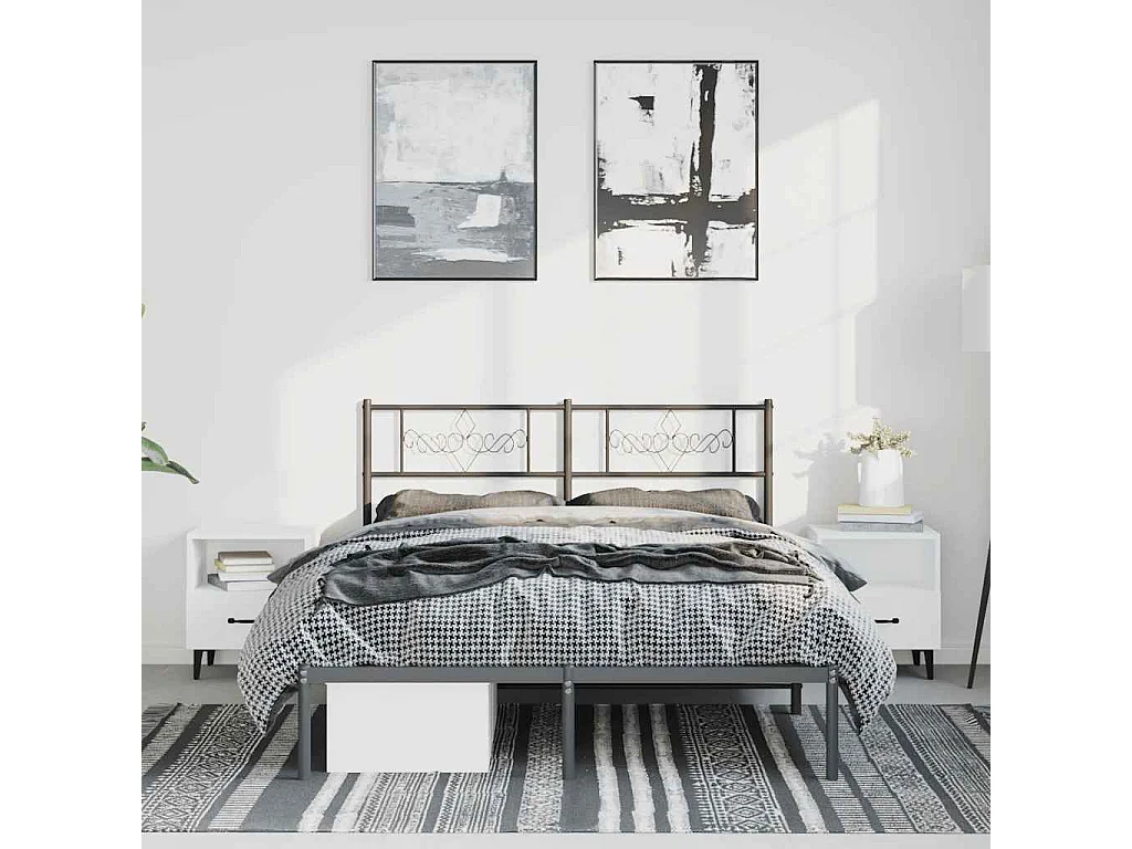 Lit double | Lit adulte | Cadre de lit métal avec tête de lit noir 135x190cm