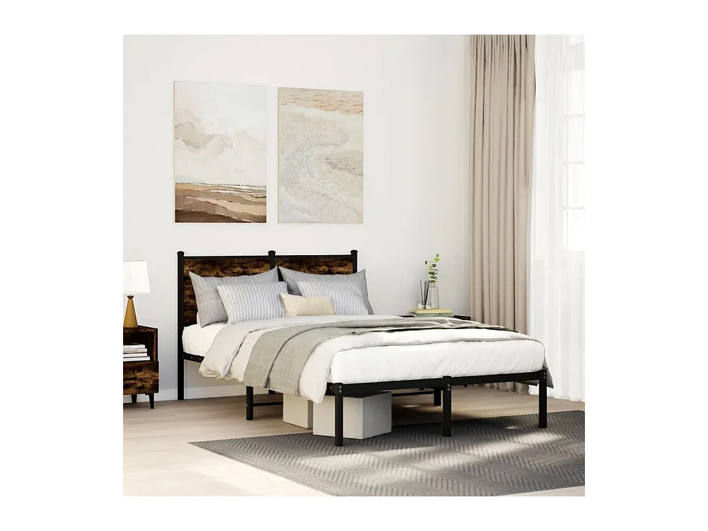Lit simple | Lit adulte, enfant | Cadre de lit en métal chêne fumé 120x190 cm